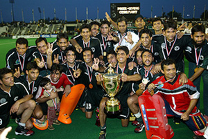 Pakistan players celebrate after winning the Sultan Azlan Shah Cup hockey tournament in Ipoh, Malaysia, on Sunday