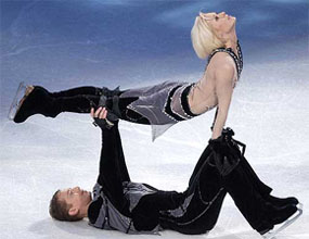 Shae-Lynn Bourne and Victor Kraatz, of Canada, perform during the exhibition gala