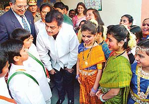 Shatrughan Sinha, Union Minister for Shipping, interacts with students of Hansraj Public School, Panchkula
