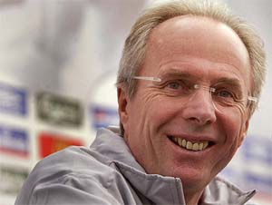 England�s Swedish coach Sven-Goran Eriksson talks to the media 