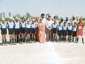 The first batch of the Dashmesh Football Academy trainees along with the Deputy Commissioner, Mr Vikas Pratap, and Ms Rupinder Kaur, Director-Principal of the academy