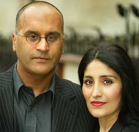 Raj Hashmi and his wife Shahana arrive at a court in London 