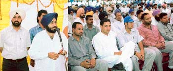 Former Union Minister Sukhbir Badal addresses a rally of the SAD�s youth wing workers at Gurdwara Alamgir 