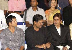 Sachin Tendulkar, Kapil dev and Amitabh Bachchan at the Sahara Amby Valley lake resort