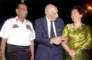 Field Marshal SHFJ Manekshaw being received by Chief of Army Staff General NC Vij and his wife 