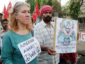 Members of different trade unions demonstrate against the US-led war on Iraq