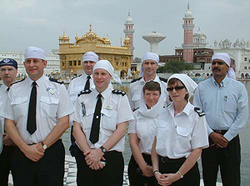 Members of a delegation of British police officers at the Golden Temple in Amritsar on Thursday. The delegation is in India to reinforce ties between police personnel of the two countries.