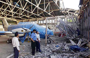 The roof of an aircraft hangar crashed at Juhu aerodrome in Mumbai 