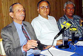 Kashmiri Pandit Sabha General Secretary A. K. Bangroo addresses the media