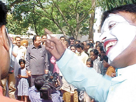 Mime artistes performing as part of the TB awareness campaign at the treatment-cum-diagnostic centre in Malaviya Nagar. 