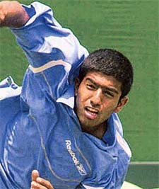India�s Rohan Bopanna returns the ball during his singles Davis Cup match