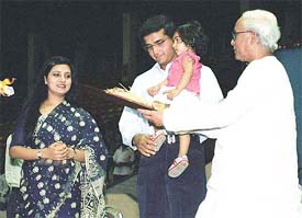 Indian cricket captain Sourav Ganguly   being felicitated by West Bengal Chief Minister
