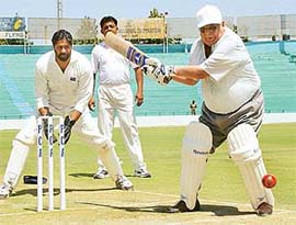 The Governor of Punjab and UT Administrator, Lieut-Gen J.F.R. Jacob (retd), hit the ball during a cricket match