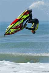 Italian Freestyle Jetski World champion Federico Bufacchi jumps a back loop during a training session 