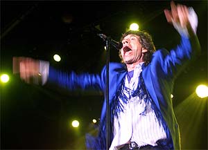 Mick Jagger, lead vocalist of the Rolling Stones, performs during a concert