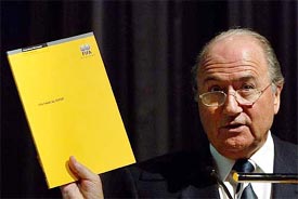 FIFA President Sepp Blatter presents the finances of the world soccer governing body during a media conference in Zurich 