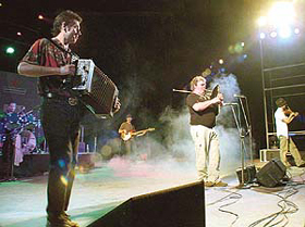 Members of the ethno-rock troupe �Faubourg de Boignard� perform at Leisure Valley in Sector 10, Chandigarh, on Wednesday.