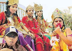 A view of Ram Navami procession in Chandigarh on Wednesday.