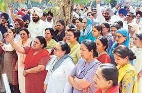 A rally of the Land Mortgage Bank Employees Union, Punjab, in progress at Sector 17