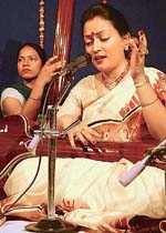 Sangeeta Bandyopadhyay recites at Pracheen Kala Kendra in Sector 35, Chandigarh, on Friday.