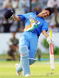 Yuvraj Singh celebrates his maiden century during India's match against Bangladesh 