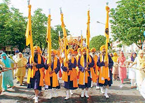 Panj Pyaras lead a procession taken out in the city in connection with Baisakhi