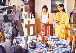 Shweta Tiwari of �Kasauti Zindagi Ki� fame along with local model Krishma at a shooting for a commercial in Sector-4, Panchkula, on Tuesday.