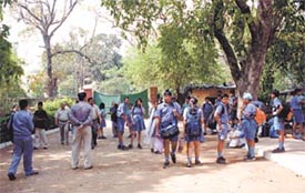 Anxious students cool their heels outside Modern School at Barakhamba Road in the Capital