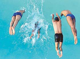 Youngsters take a splash in the Lake Club swimming pool as various pools in the city reopened following the onset of summers