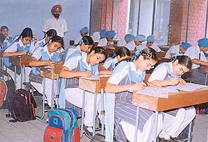 Students from Guru Nanak Public School, Sarabha Nagar, take part in a talent hunt contest organised in Ludhiana on Thursday.