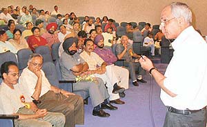 Dr R.K. Marwah replies to queries of parents of thalassemic children at an interactive symposium on management of the disease at the PGI, Chandigarh