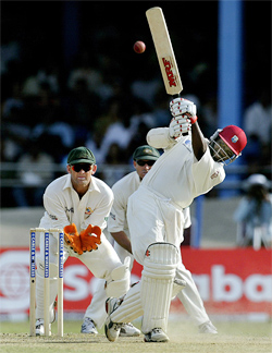 West Indies Brian Lara hits a six