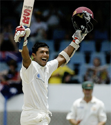 West Indies Daren Ganga celebrates after scoring a century