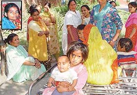 Two surviving children of 22-year-old Neelam (inset) whose body was found along with her two-and-half-year-old daughter