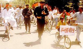Samajwadi Party chief Mulayam Singh Yadav leads his party's campaign