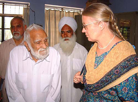 Ms Gladys Staines, the widow of Australian missionary Graham Staines, shares a point with Baba Bhagat Singh Bilga