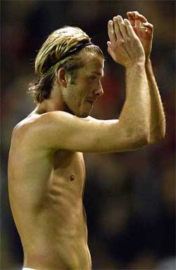Manchester United's David Beckham applauds the crowd 