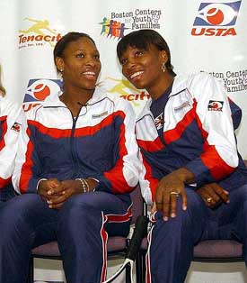 Serena and Venus Williams are seen at a tennis clinic for Boston-area youngsters