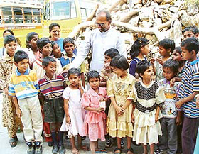 Father Antony shares moments of joy with children from Nayee Asha, his Meerut-based school which houses and educates children of leprosy patients.