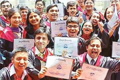 Students of Punjab Engineering College, show their degrees