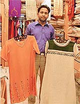 Jute suits on display at a readymade-garment shop in Ludhiana