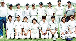 Cricketers of Haryana during a preparatory camp for the Junior National Women�s Meet, at Panchkula on Monday.