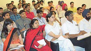 Participants attend the English workshop organised by the British Library, Sector 8, Chandigarh, on Monday.