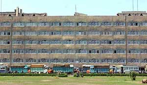 Trucks with official documents wait for unloading