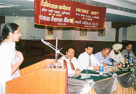 A doctor addresses a meeting organised by Punjab National Bank in Ludhiana