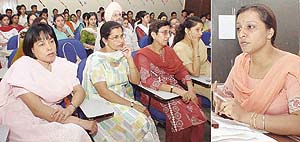 Ms Jasmine (right) of the Biotechnology Department of the Punjab State Council of Science and Technology delivers a lecture on vermiculture during a workshop at the Department of Botany, Panjab University , Chandigarh