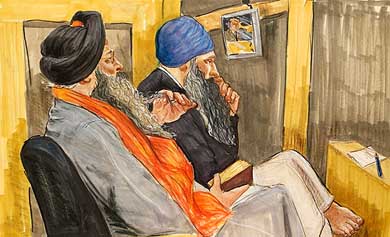An artist's drawing of the Air-India trial