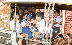 Unsafe ride: Autorickshaws packed with children are a common sight in Ludhiana