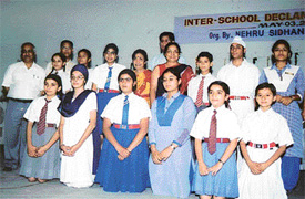 Winners of an inter-school declamation contest organised at Nehru Sidhant Kendra