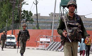 Security jawans patrol around the Civil Secretariat on Sunday